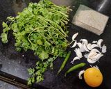 A picture of step 1 of Garlic til coriander chatani.