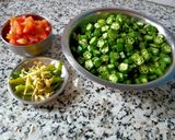 A picture of step 1 of Bindhi Masala (ladies finger with spices).