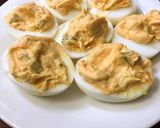 A picture of step 3 of Buffalo deviled eggs.