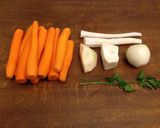 A picture of step 1 of Sunday lunch (chicken noodle soup and baked chicken with potatoes).