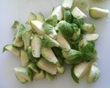 A picture of step 1 of Brussels sprouts & apple warm salad.