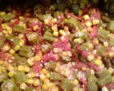 A picture of step 2 of corn okra and tomatoes.