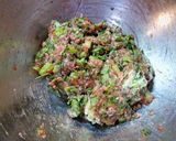 A picture of step 1 of Fried Wonton Dumplings with Chrysanthemum Leaves Seasoned with Yuzu Pepper Paste.