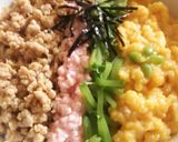 A picture of step 7 of Savory Chicken Soboro: Four-Color Rice Bowl.