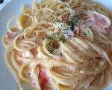 A picture of step 9 of Pasta Carbonara with Tomato, Milk and Whole Eggs.