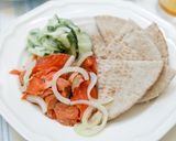 A picture of step 4 of Salmon with Minted Creamy Cucumbers and Fresh Pita.