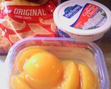 A picture of step 1 of sunshine's cottage cheese stuffed peaches.