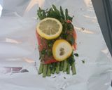 A picture of step 6 of Pesto Salmon and Asparagus in Foil.