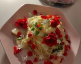 A picture of step 3 of Cold peach pasta with red rose sauce….