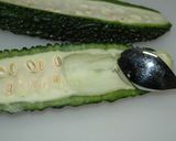 A picture of step 1 of Bitter Melon with Bonito Flakes and Shio-Kombu.
