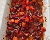 A picture of step 2 of Baked Italian cod with cherry tomatoes, olives and peppers.