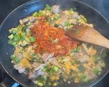 A picture of step 5 of Fried rice with Korean Kimchi and pork belly.