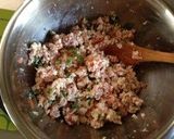 A picture of step 1 of Shinodamaki with Minced Pork and Firm Tofu.