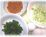 A picture of step 1 of Salmon, Leek, and Green Onion Fried Rice.