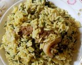 A picture of step 1 of Rice with spinach.
