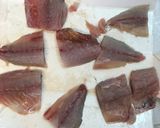 A picture of step 1 of Marinated Japanese Horse Mackerel (Nanbandzuke).