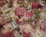 A picture of step 4 of Sauerkraut Radicchio, green beans, sausage and hotdog casserole.