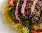 A picture of step 8 of Roasted Hanger Steak with Spaghetti Squash and Okra Sauté.
