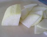 A picture of step 1 of Pickled Daikon Radish with Shiso.