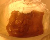 A picture of step 4 of 'Dulce de Leche' ricotta cheesecake with caramelized hazelnuts.