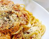 A picture of step 6 of Meltingly Soft Eggplant and Bacon Tomato Pasta.