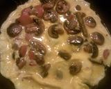 A picture of step 2 of mushroom cheese jalapenos de vinagre and avacado omelet.