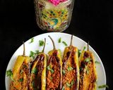 A picture of step 6 of Rajasthani Bharwa Besan Mirchi.