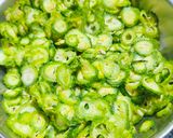 A picture of step 2 of Kaju Karela.