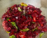 A picture of step 3 of Beet root tadka (stir fried beet root).