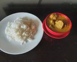 A picture of step 2 of Curry pakora with boil rice.