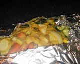 A picture of step 15 of Foil wrapped honey mustard pork loin with zucchini, squash, and baby carrots.
