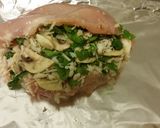 A picture of step 2 of Crab, Spinach, Mushroom, & Parmesan Chicken.