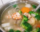 Hình bước làm 6 của món Nui tôm,gà nấm và rau củ