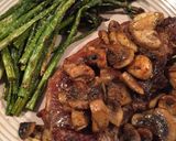 A picture of step 14 of NY Strip Steak, Asparagus And Mushrooms.