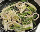 A picture of step 2 of Easy Squid and Japanese Leek Stir-Fry with Oyster Sauce and Mayo.