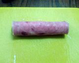 A picture of step 3 of ham and pickle rolls.