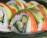 A picture of step 9 of California Rolls (perfect for guests).
