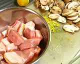 A picture of step 1 of Pork and Mushrooms in Lemon Cream Sauce.