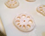 A picture of step 3 of Lotus Root Millfeuille with Garlic and Anchovy.