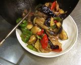 A picture of step 5 of Miso Flavored Pork Belly, Eggplant, and Green Bell Pepper Stir-Fry.