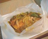 A picture of step 4 of Microwave Cooking: Salmon Chanchan-yaki with Cheese (Salmon Wrapped in Paper with Sweet Miso Sauce).