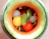 รูปขั้นตอนการทำที่ 5 ของ วุ้นเมล่อนผลไม้รวม Fresh Fruits Jelly In Melon / Fresh Fruit Agar Jelly In Melon
