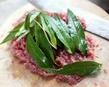 A picture of step 1 of Larb Muang / Spicy minced Beef salad.