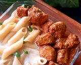 A picture of step 5 of Volcanic chicken with white sauce pasta.