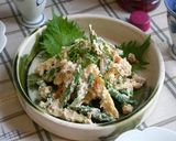 A picture of step 13 of Umeboshi Scented Shira-ae (Mashed Tofu with Green Beans, Bamboo Shoot and Cheese).