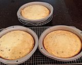 A picture of step 5 of Vanilla Chip Layer Cake with Cherry Curd Filling.