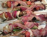 A picture of step 5 of Bacon wrapped kebabs.