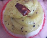 A picture of step 4 of Rava idli cup cake with masala aloo frosting.