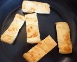 A picture of step 2 of Aburaage and Leek with Miso and Cheese Snack.