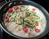 A picture of step 4 of Spicy Zucchini Noodle Pasta with Toomatos.